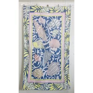 Vintage Pastel Beach Towel Ocean Seashells Made Brazil Coastal Images Cotton Art